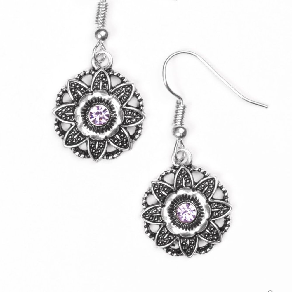 Silver & purple Perennial Party Paparazzi Earrings
